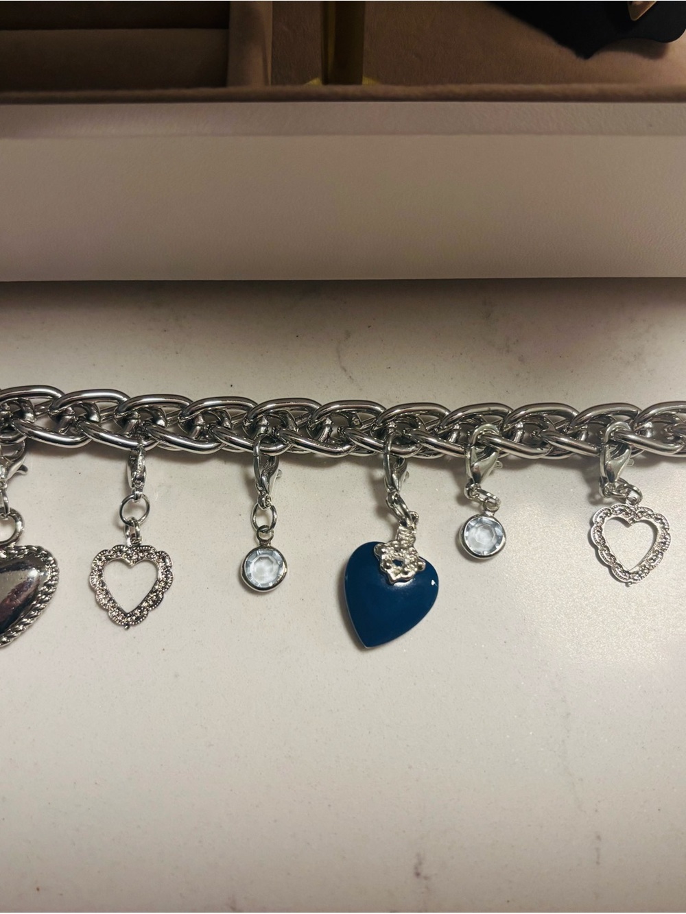 Silver Heart Charm Bracelet with Blue Enamel Heart